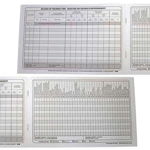 Inside pages of the pilot training record.
