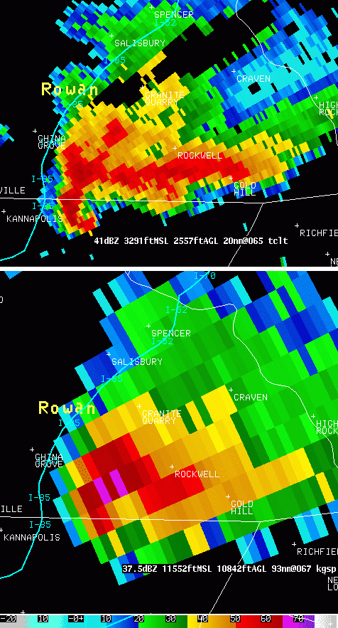 Terminal Doppler Radar on Top, Nexrad on Bottom to show windshear