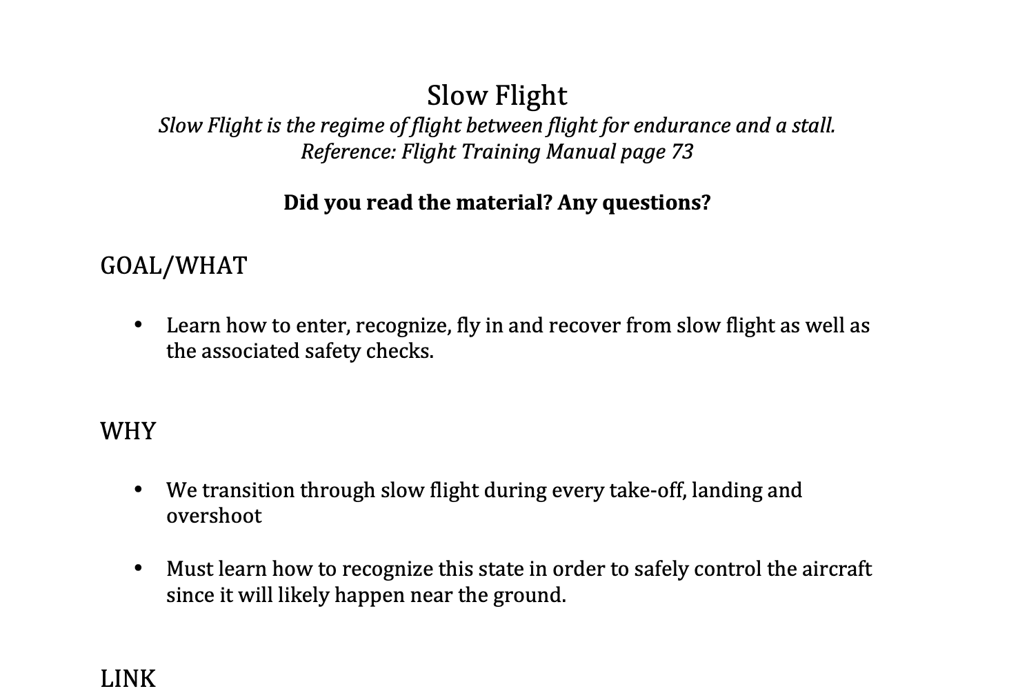 Lesson Plan PGI Slow Flight