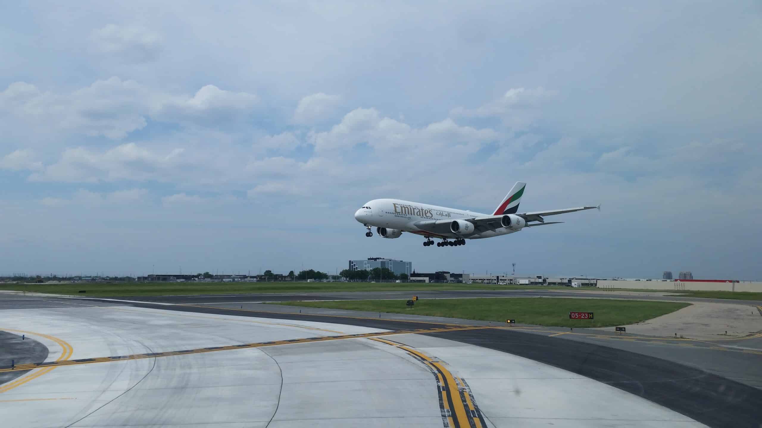 Emirates Airbus A380 Landing on Runway 23 in Toronto YYZ