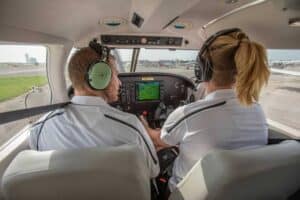 Commercial Pilot License Training. Student pilot and Instructor.