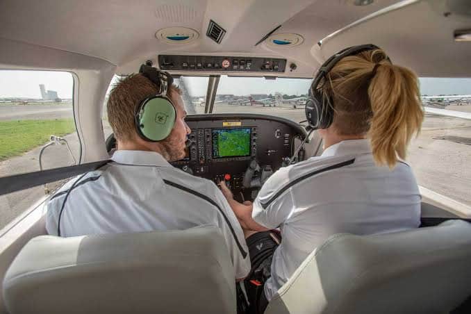 Commercial Pilot License Training. Student pilot and Instructor.