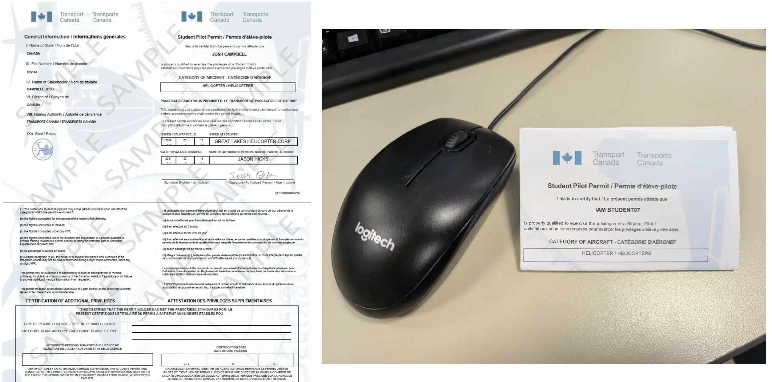 Transport Canada digital and paper aviation document applications in early 2026.